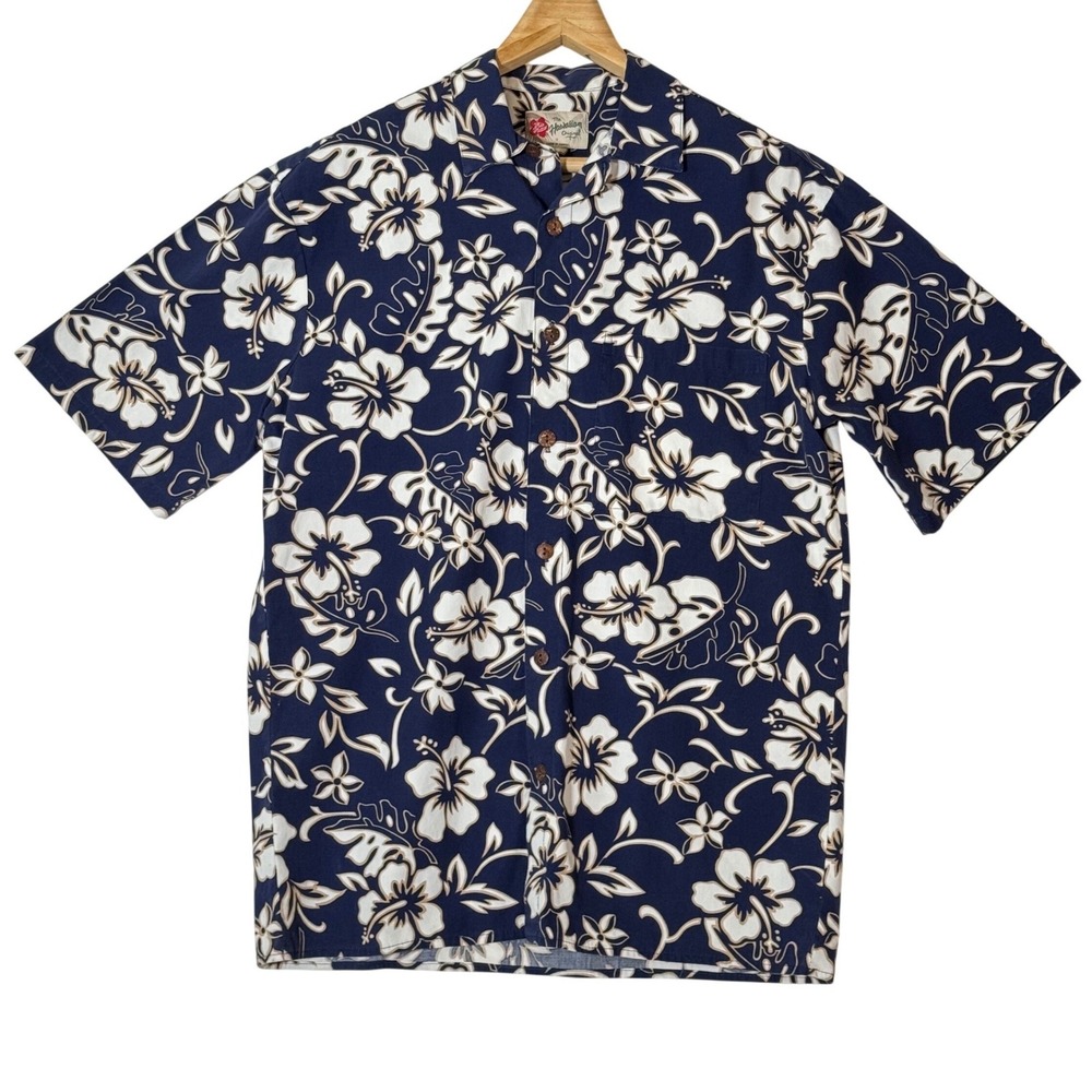 Hilo Hattie Men's Navy Blue White Hibiscus Floral Hawaiian Shirt 516 Medium